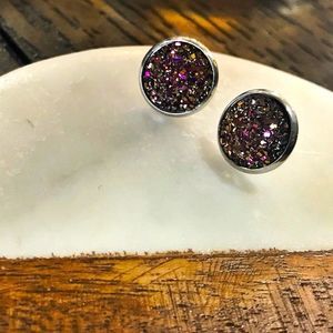 Chameleon Stud Earring Brown & Silver Dainty Druzy Jewelry
